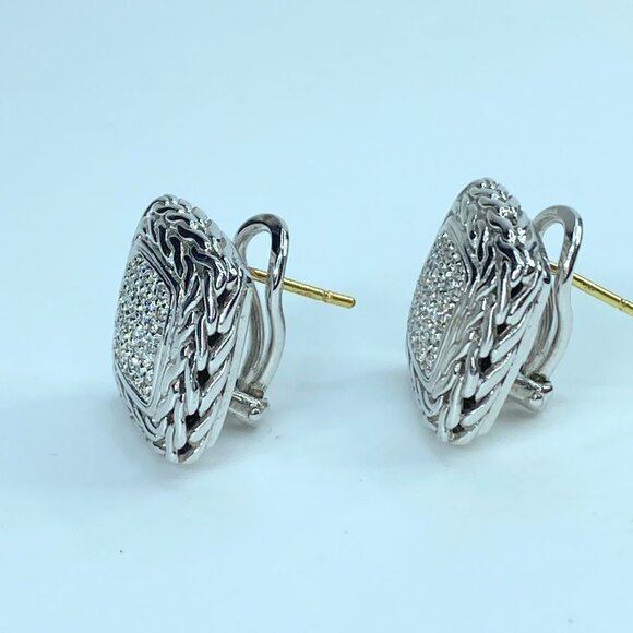 JOHN HARDY sterling silver/18K 0.34ct pave diamond square earrings 12.5g JR9847 - Picture 3 of 5